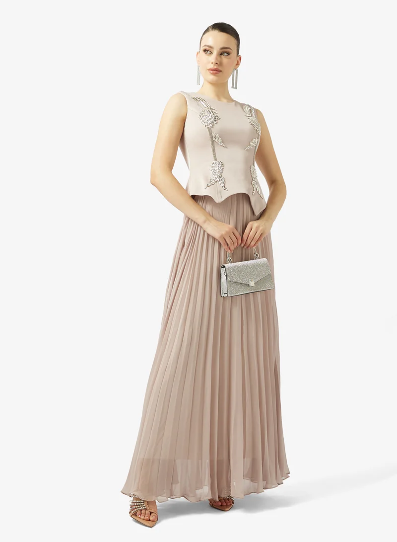 Akadia Fashion  CRYSTAL DETAIL PLISSE CHIFFON DRESS for Women | Best Price UAE